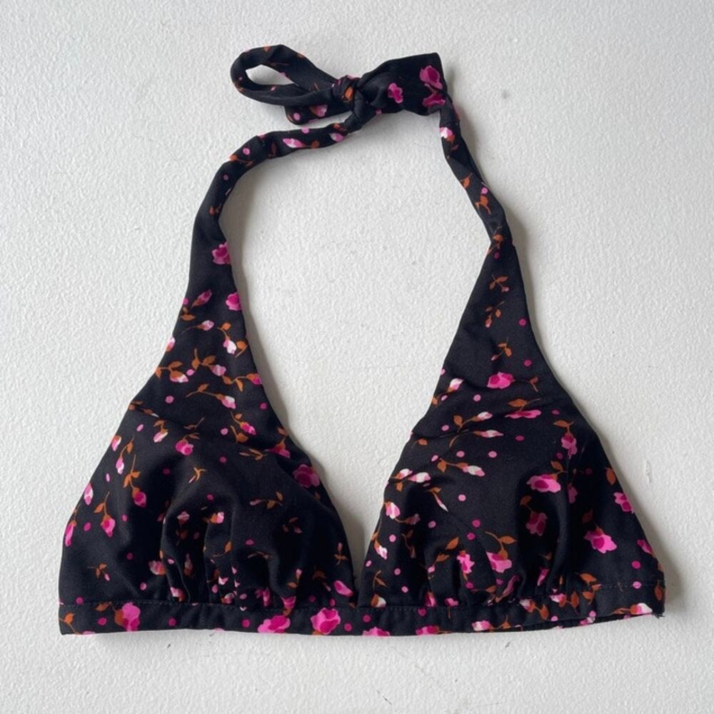 Vtg 60s 70s High Tide Swimwear Dark Floral Bikini Top Retro Mod Flower Power